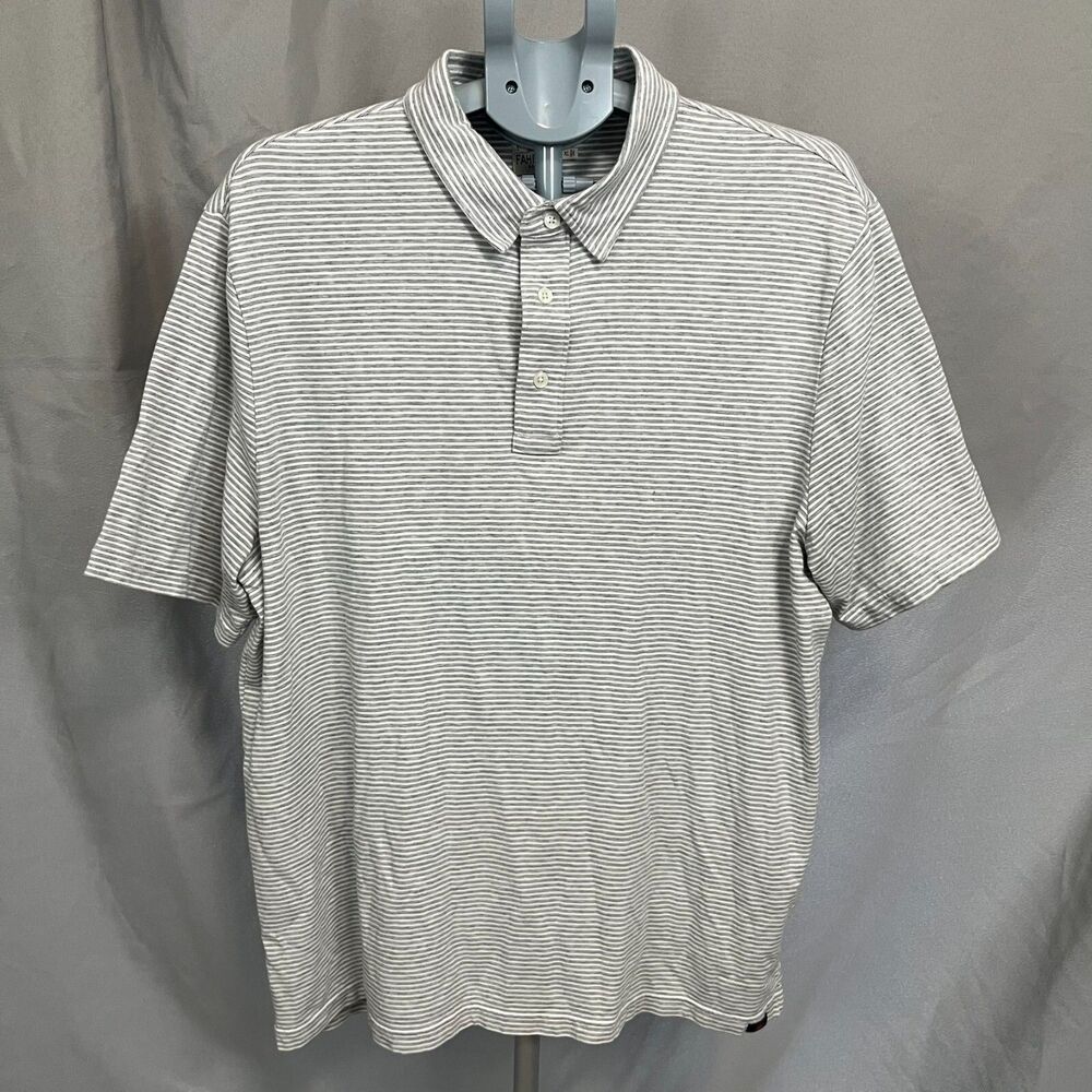 Faherty Polo Shirt Mens XL White Gray Striped Cotton Stretch Short Sleeve‎ Golf